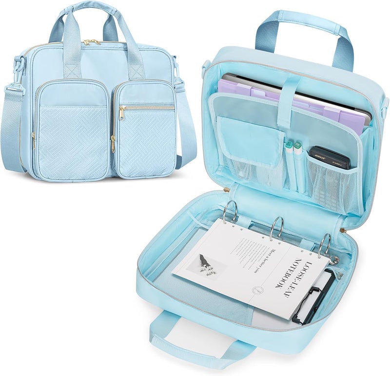 Prokva 3 Ring Zipper Binder, 2 Inch Ring Binder Organizer Bag with Shoulder Strap Fits 13 Inch Laptop and 500 Sheets, Blue(Empty Bag Only) - Image 1